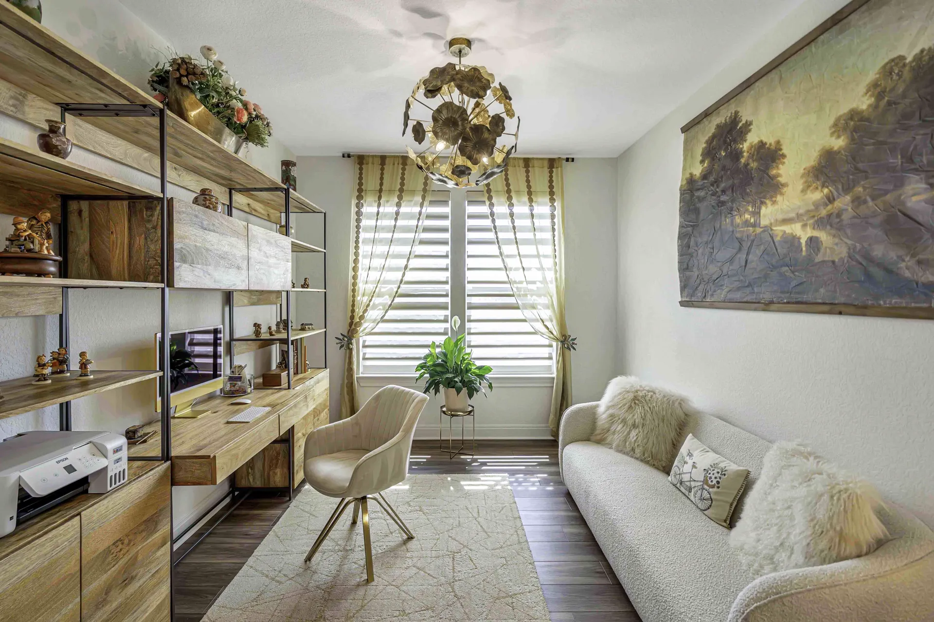 Decorative shelving with plants and curated accents