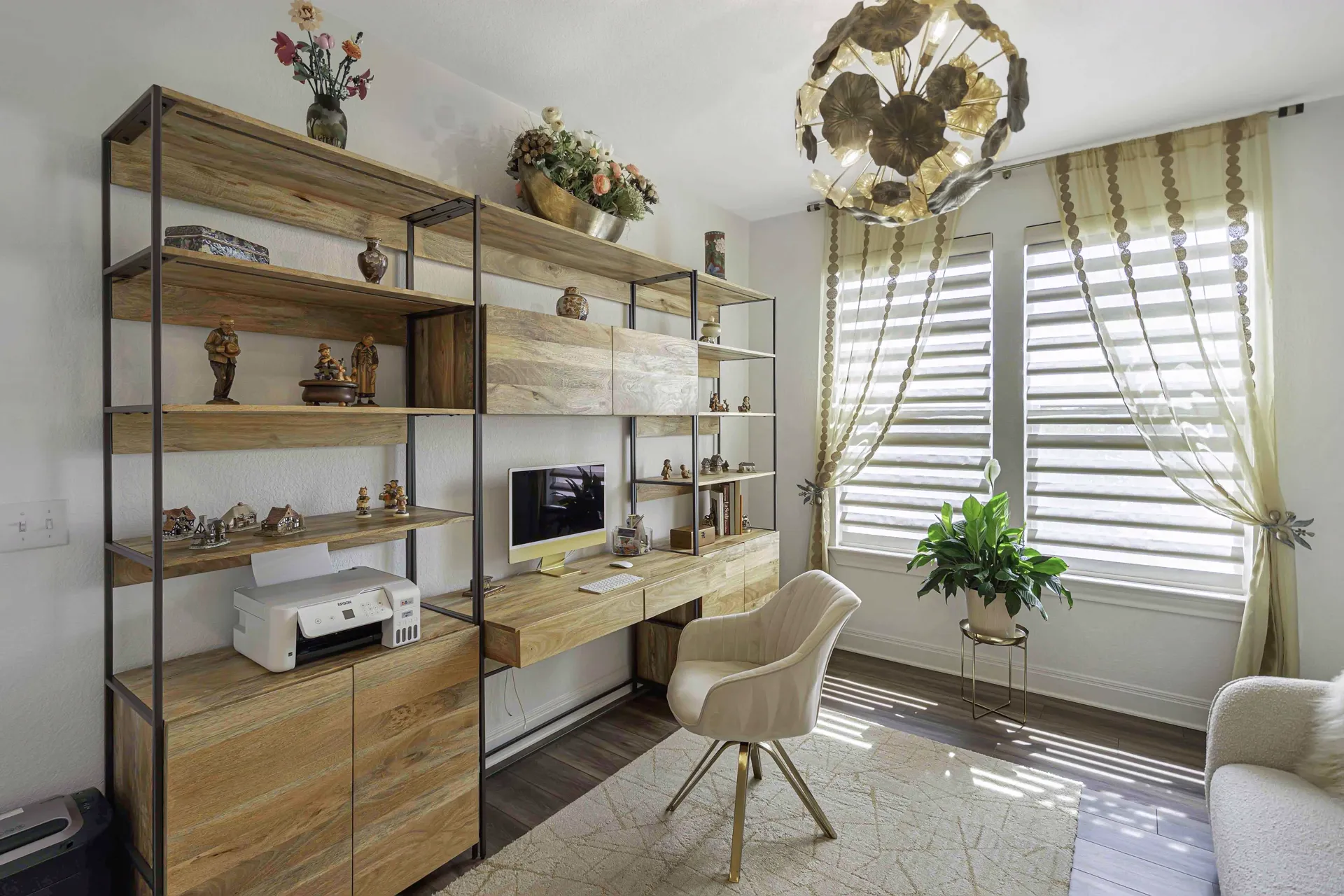 Office nook with window, plantation shutters and natural light